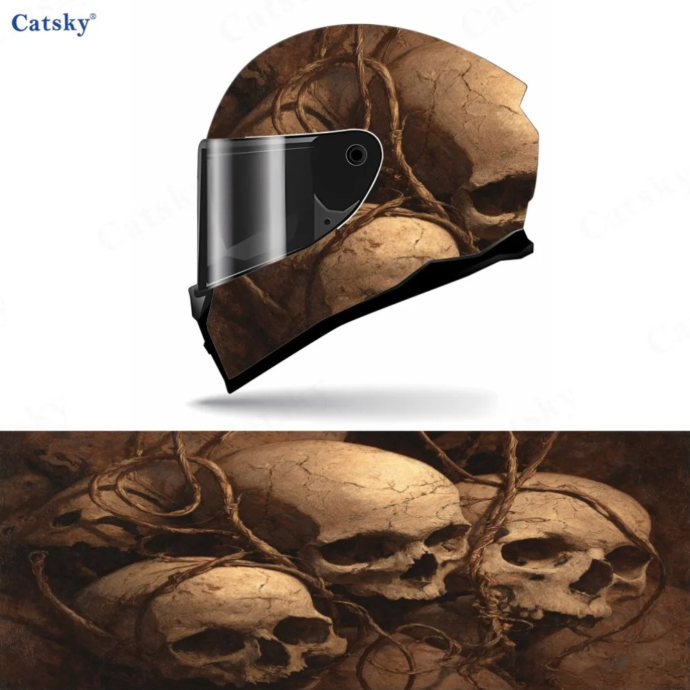Adesivo para capacete de motocicleta, feito de PVC, com vários crânios entrelaçados com trepadeiras, autoadesivo e à prova d'água. Adere firmemente e 
