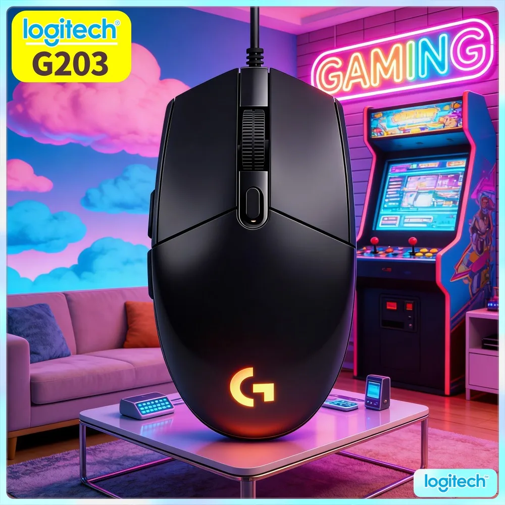 Logitech G203 Wired Gaming Mouse Comfortable Extended‑Use Glowing RGB Ergonomic Grip USB Plug‑And‑Play Notebook