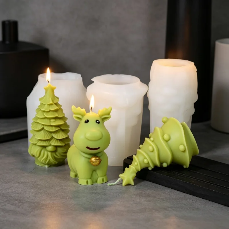 3D Christmas Tree Gnome Silicone Candle Mold, Clover Heart Star Reindeer Elf Wax Mould for DIY Soap Resin Plaster Home Decor Set