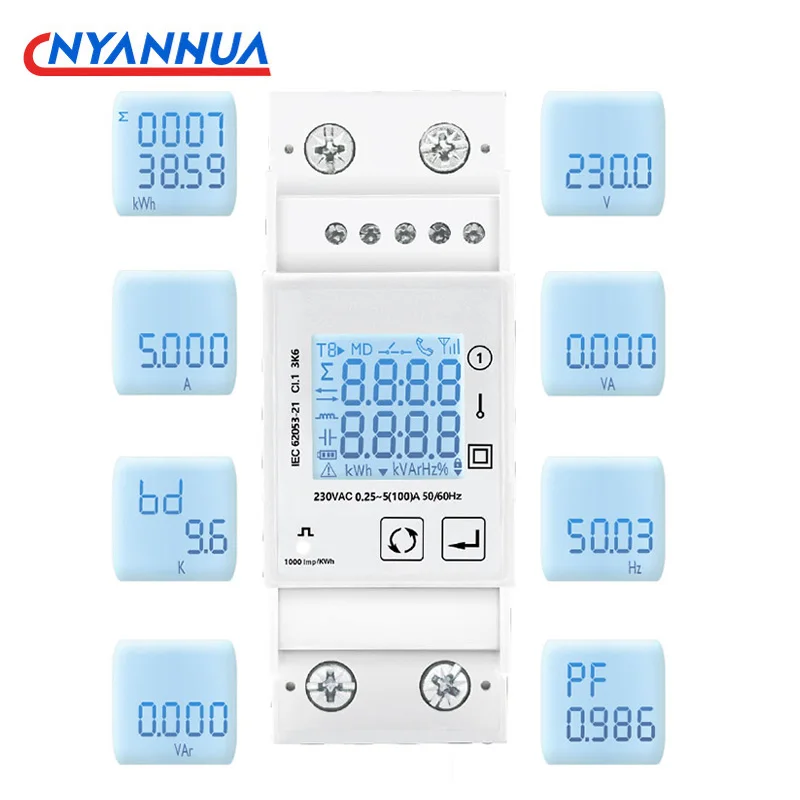 220v Power Single Phase Digital Din Rail Wattmeter Ammeter Voltmeter KwH RS485 MODBUS Electric Consumption Meter TAC2100