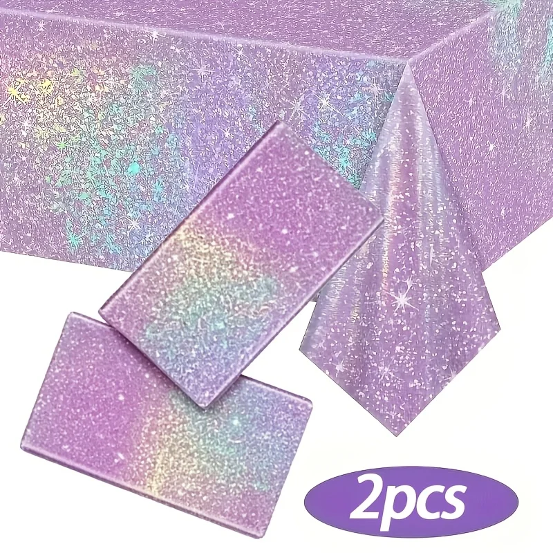 2PCS Laser Tablecloth | Exquisite Disposable Plastic Tablecloth with Rainbow Flash, Wedding Decorations, Summer Decoration