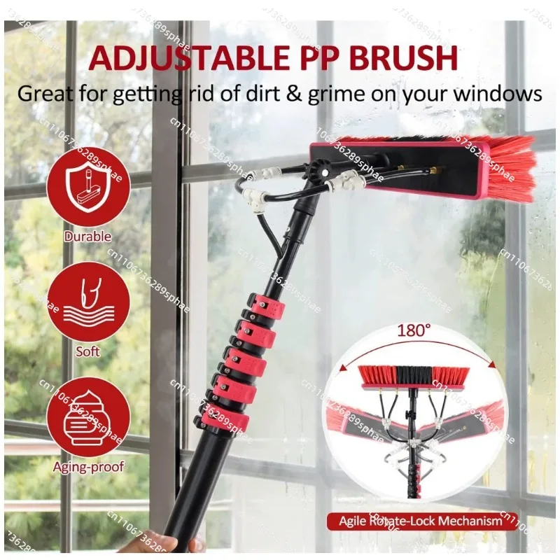 9m Window Cleaning Brush Telescopic Rod Photovoltaic Panel Cleaning Brush Water Spray Flow-through Brush