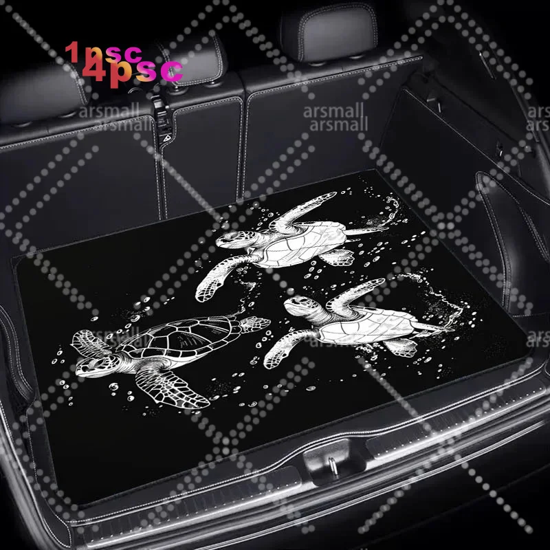 1pc Car Trunk Mat, 75x100 Size, Durable & Non - Slip, For Auto Interior, Stylish Sea Turtle Illustration Design, Fits Most Cars,