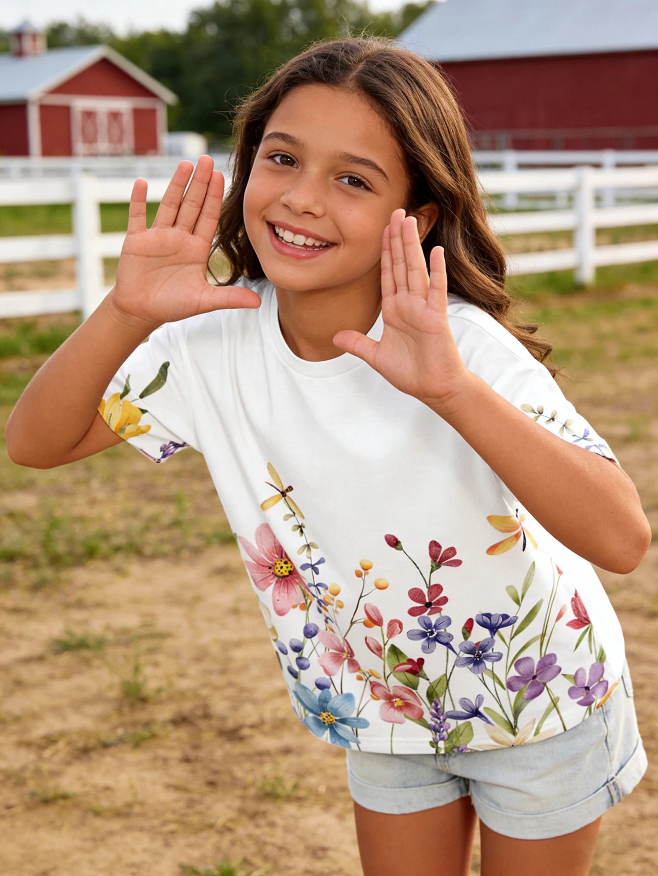 2026 Girls Watercolor Flower Short Sleeve T-Shirt, Fresh Flower Cluster