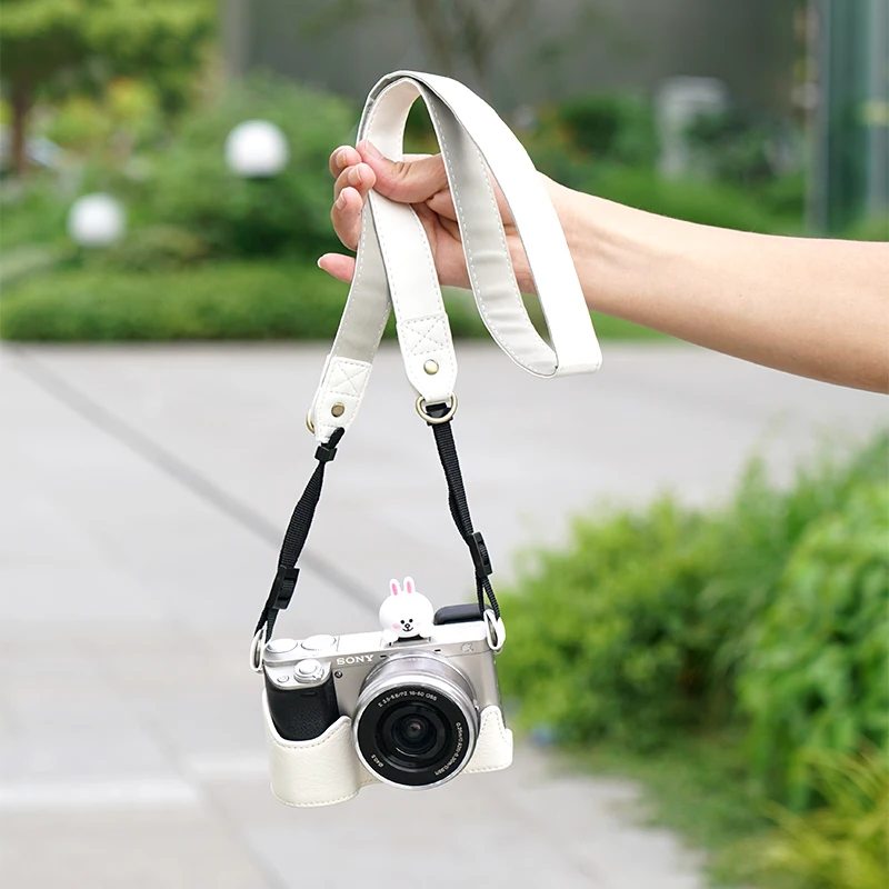 Camera Half Case for Sony ILCE Alpha A6000 Camera Body Base Leather Cover Protector 1/4 Screw Bottom Open Soft Texture Strap