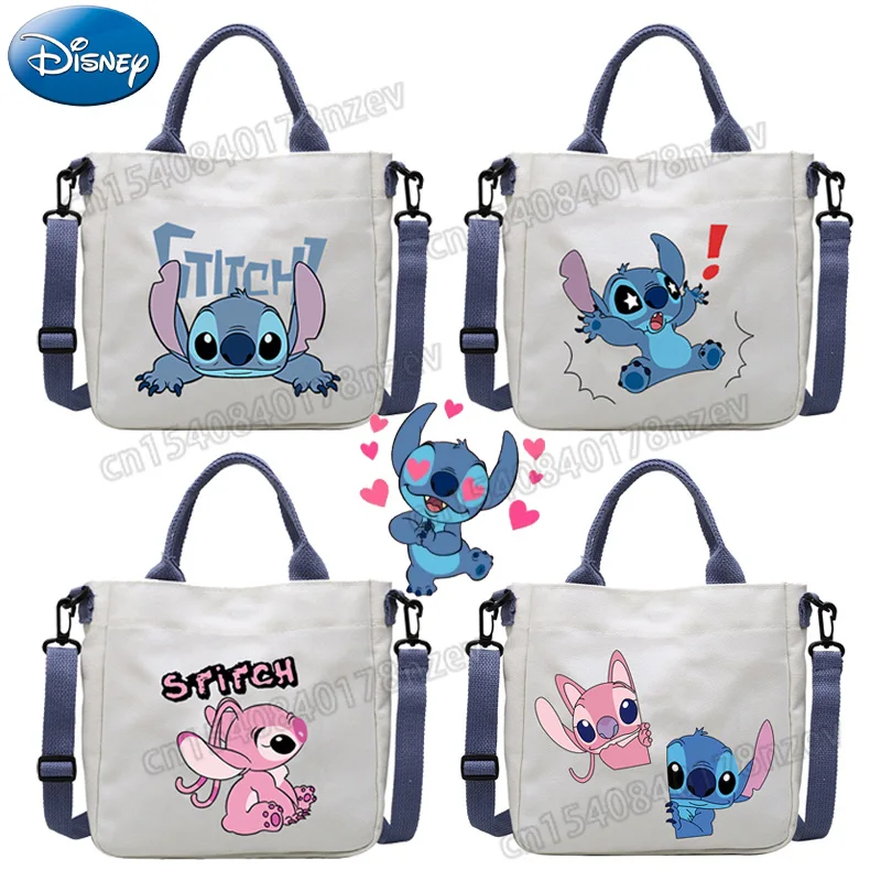

Disney Stitch Canvas Bag Students Anime Cartoon Crossbody Bag Shoulder Bag Detachable Shoulder Strap Handbag Decoration Gift