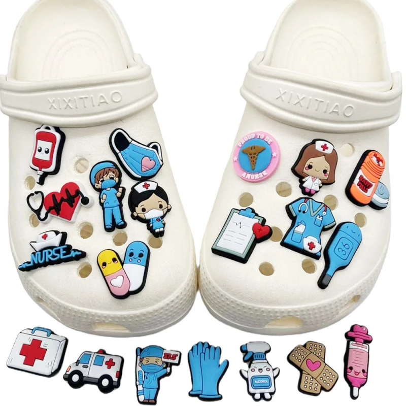 Cartoon Doctor Nurse Shoe Charms PVC Shoe Decorations Accessories Bubble Slides Sandals Dentist Gift Party Favor