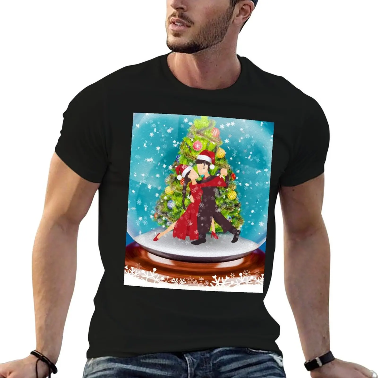 Dance Couple in Winter Snow Globe with Christmas Tree T-Shirt plain oversizeds mens graphic t-shirts