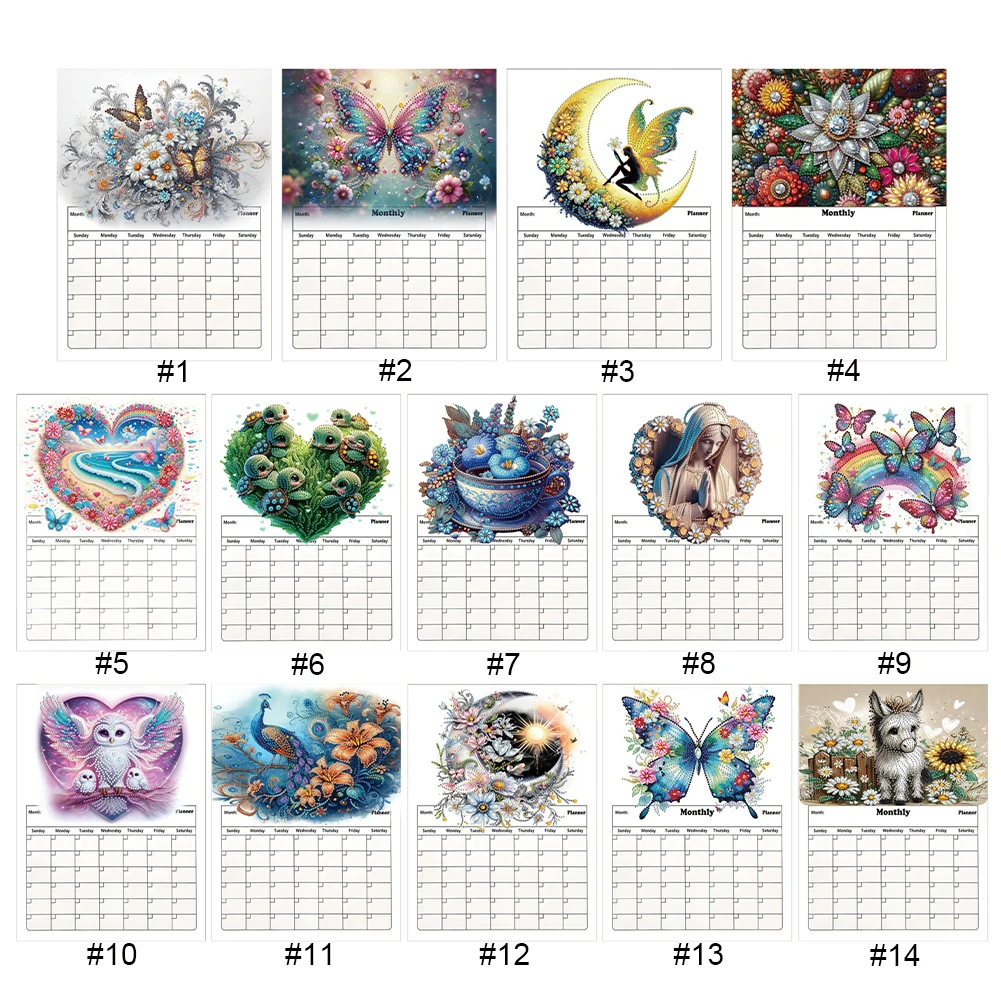 

Special Shaped Beautiful Pattern Diamond Painting Wall Calendar Fridge Magnet DIY Diamond Embroidery Hanging Calendar for Adult