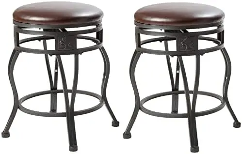 

Swivel Metal Barstool with Faux Leather Seat, 24 Inches, Black, Set of 2