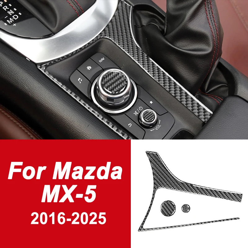 

For Mazda MX-5 ND Miata 2016-2022 MX5 Carbon Fiber Trim Handbrake Panel Frame Center Media Button Cover Sticker Car Accessories