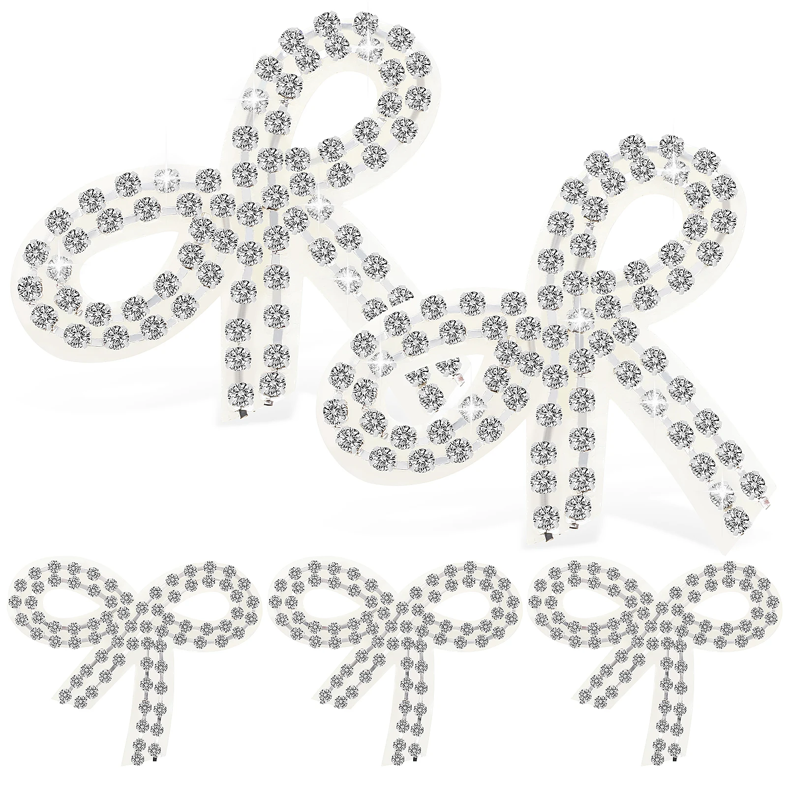 

5pcs Rhinestone Applique Beaded Bow Patches Silver Crystal Knot for Clothes Decoration Embellishment Iron On Patch