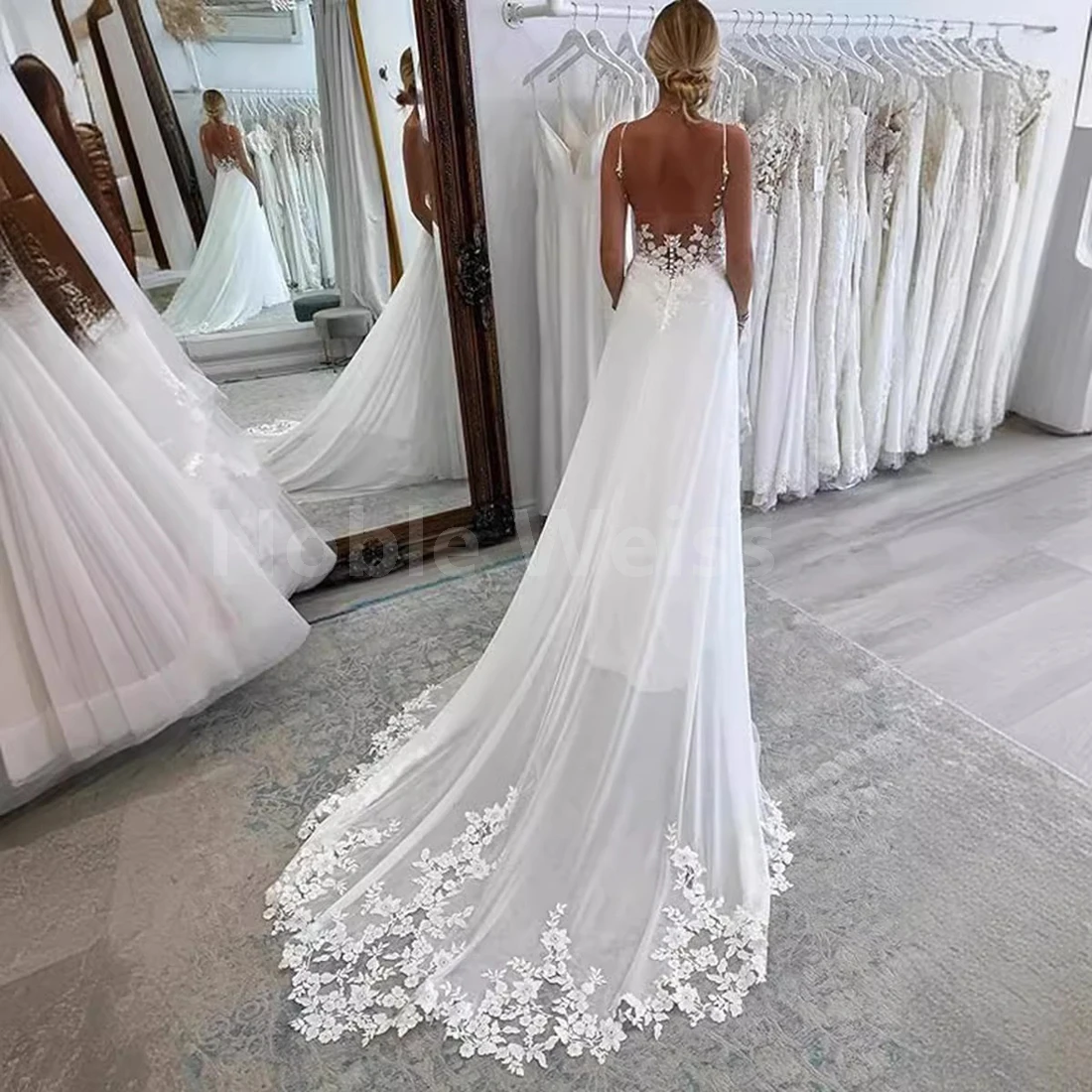 Bespoke V-Neck Chiffon Wedding Party Dress with Appliques and A-LINE Elegant Bridal Dresses customized