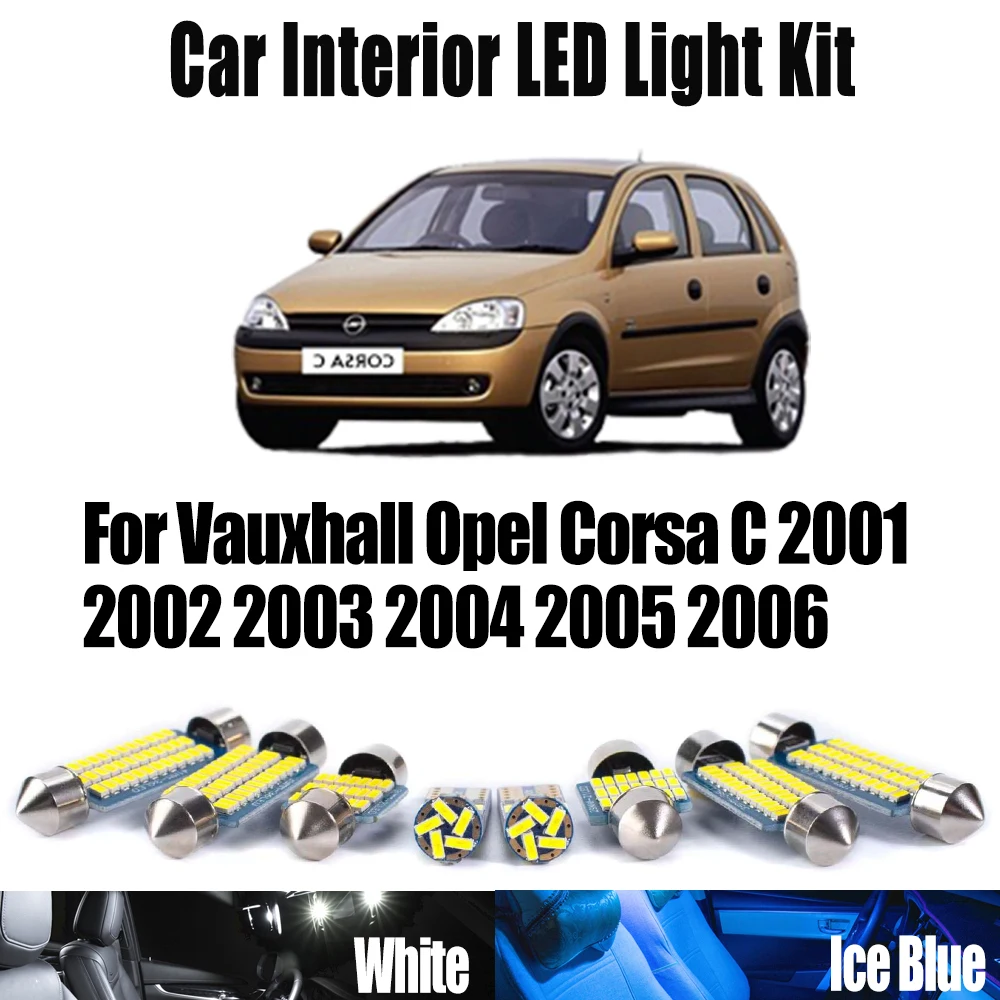 

8Pcs Canbus LED Interior Map Dome Trunk Light Kit For Vauxhall Opel Corsa C 2001- 2004 2005 2006 Car Reading Bulb Accessories