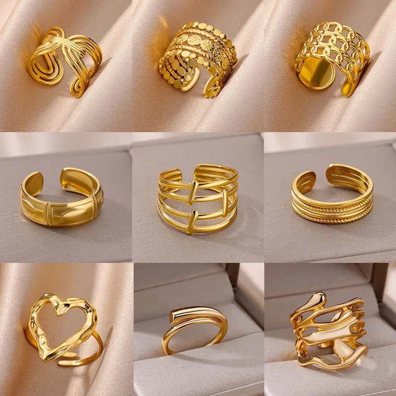 Stainless Steel Rings for Women Men Vintage Gold Color Multilayer Wide Rings Wedding Couple Jewelry Gifts Free Shippin Items