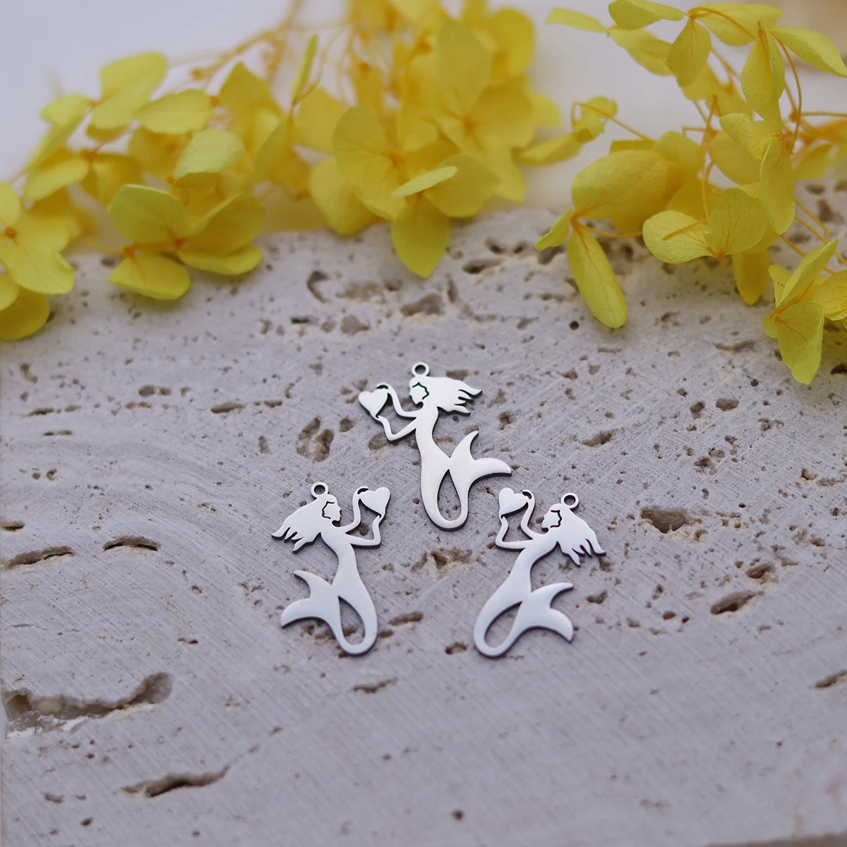 3pcs Mermaid Stainless Steel Pendant Ocean Sea Fish Tail Charms Necklace Earrings Jewelry Making Accessories Wholesale