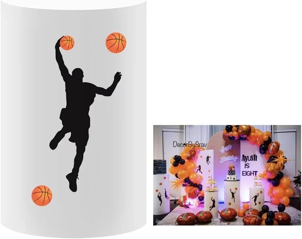Mehofond Custom Cylinder Cover Backdrop Circus Sports Basketball Kids Birthday Plinths Dessert Pedestal Background Decor Elastic