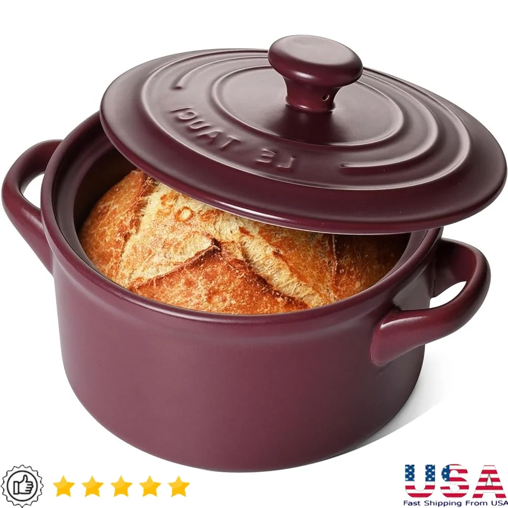 

3 Quart Ceramic Dutch Oven Pot Sourdough Baking Lightweight Non-Toxic Non-Coated Bread Pan with Steam Lid Easy Clean Dishwasher