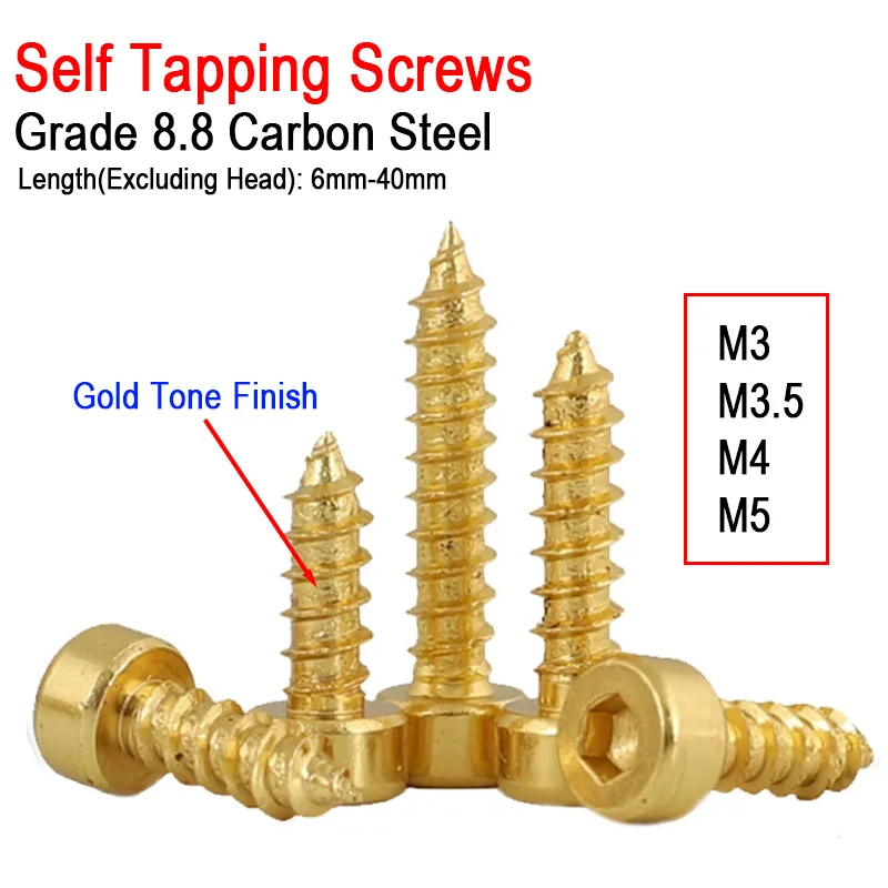 M3 M3.5 M4 M5 Special Screws For Fixing Audio Speakers and Speakers, Grade 8.8 With Hard Gold Hexagonal Self Tapping Screws