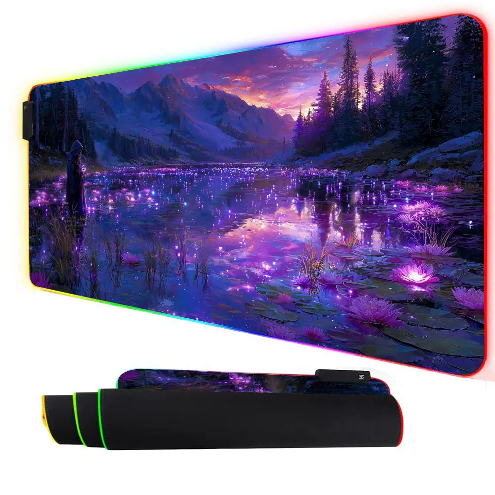 

Коврик для мыши RGB в стиле фэнтези, пейзажная тема, светодиодный светящийся игровой коврик, резиновый противоскользящий настольный коврик, аксессуары для ПК, игровая клавиатура, коврик для мыши