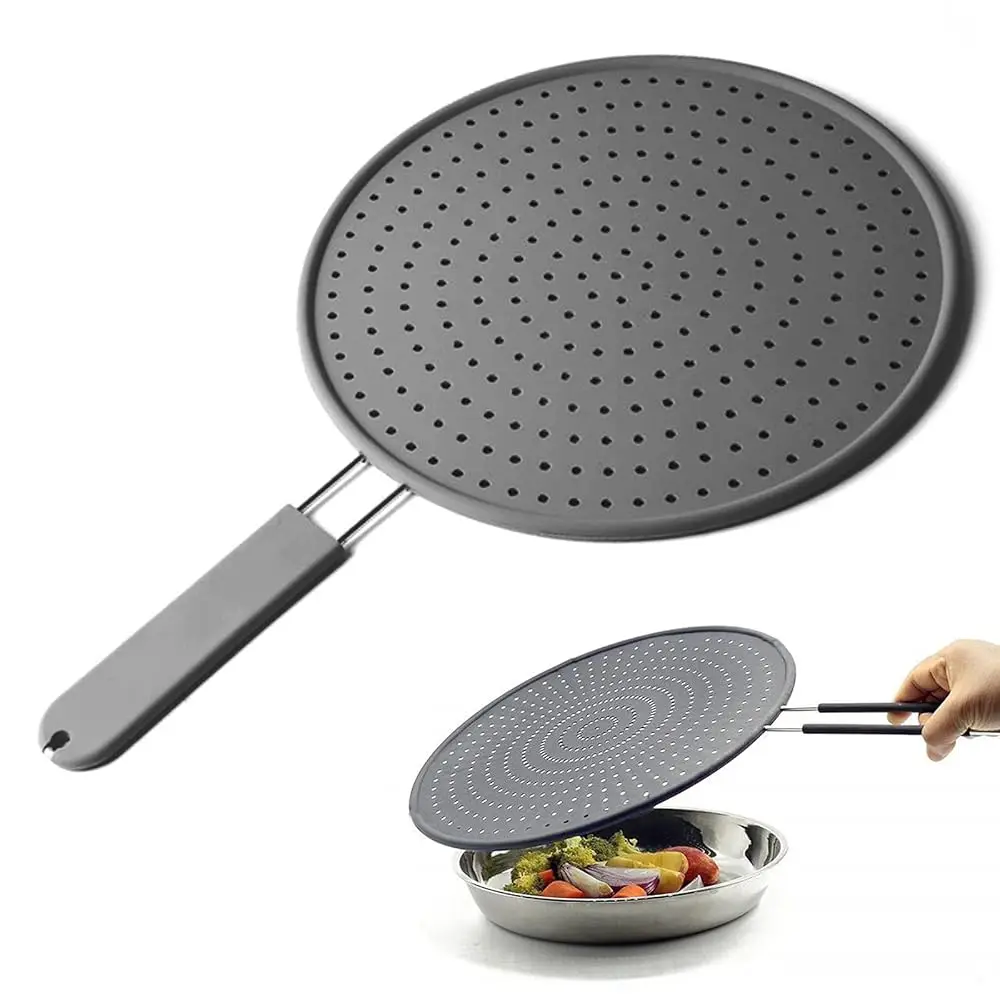 Protector de silicona antisalpicaduras para sartén de 11 pulgadas, tapa aislante térmica, colador, tabla de drenaje, protector contra salpicaduras de aceite para sartén