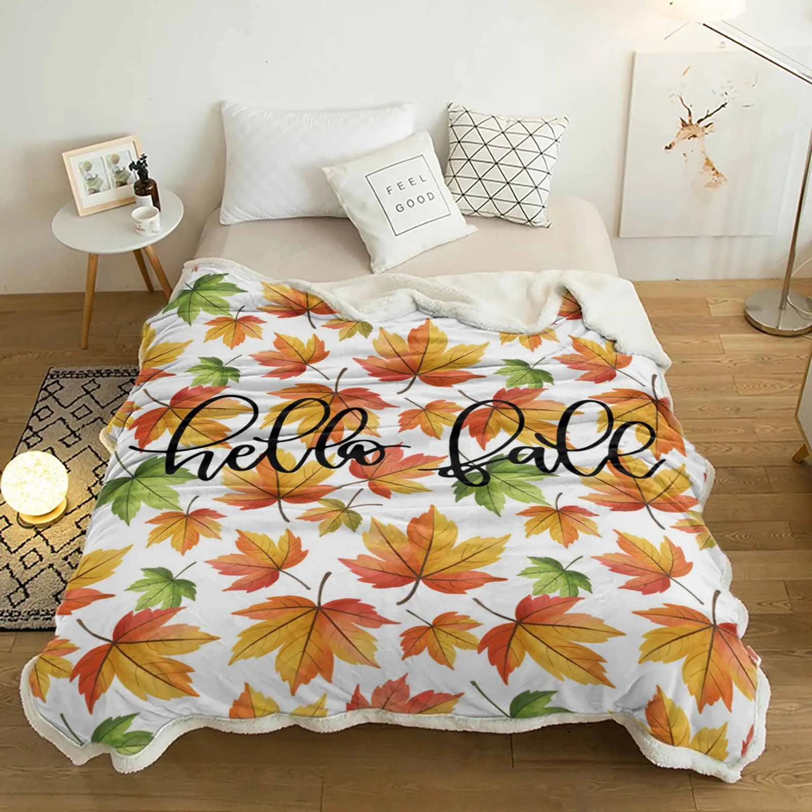 

Autumn Maple Leaves Cashmere Blanket Warm Winter Soft Throw Blankets for Beds Sofa Wool Blanket Bedspread