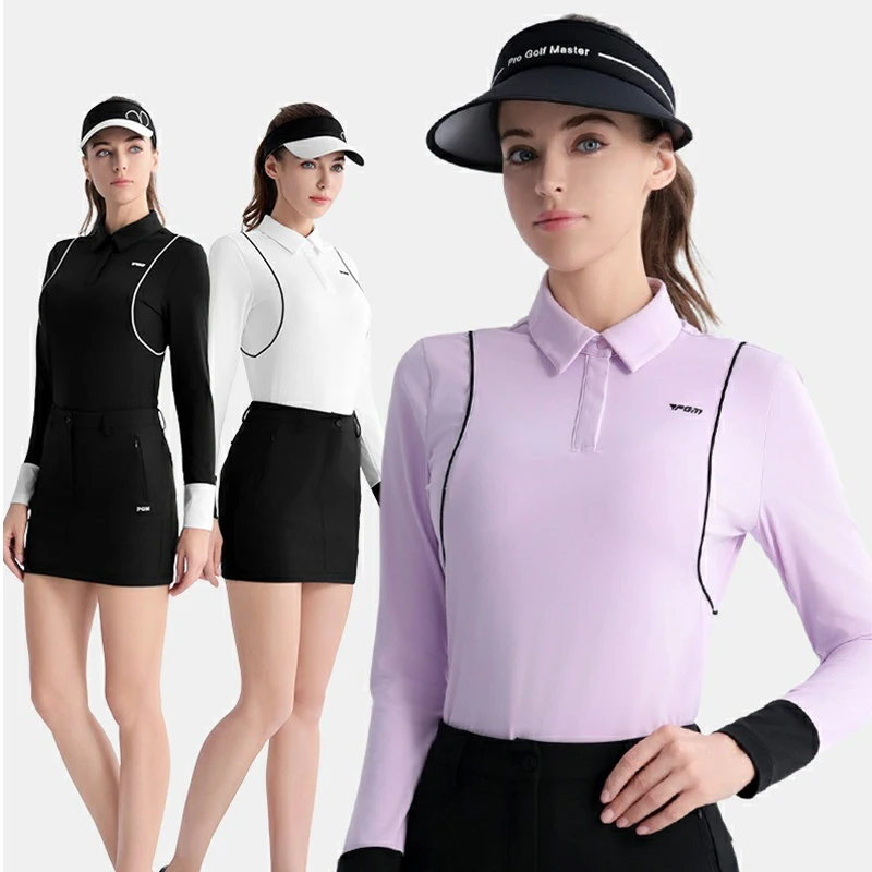 Unique Style Pgm Women's Lapel Golf Shirts Autumn High-end Casual Tops Ladies Long Sleeve Elastic Sports T-Shirts Polo Neck