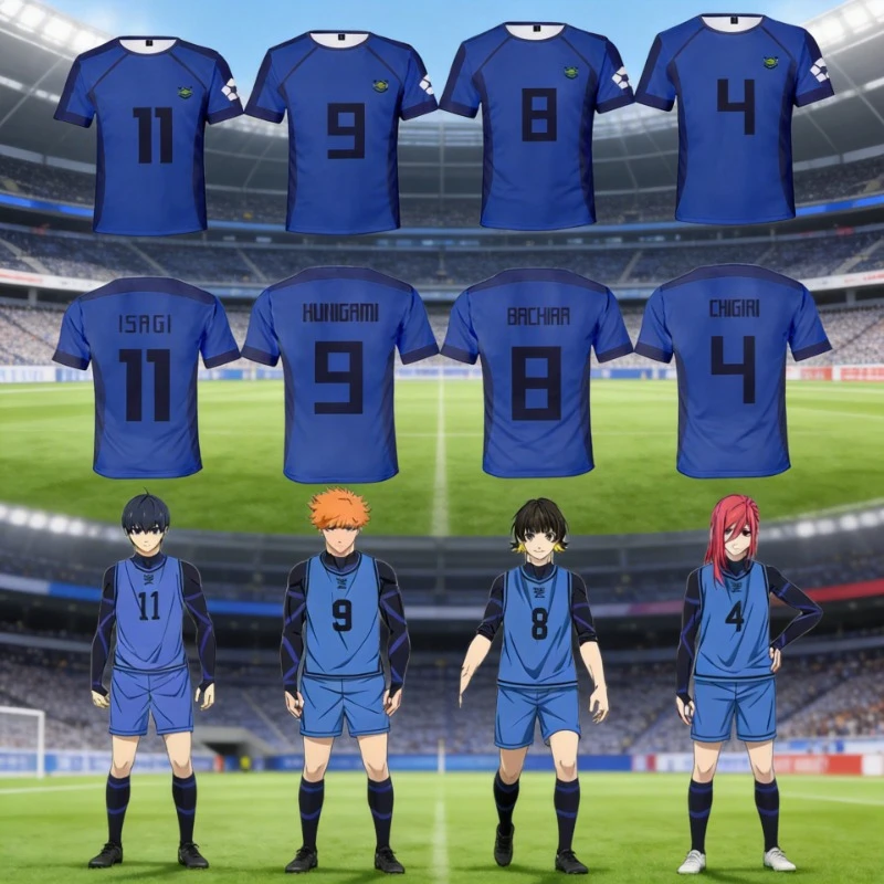 Blue Lock Anime Japanese Isagi Yoichi Football Jersey T-shirt Cosplay Hyoma Chigiri Meguru Bachira Tee Original Children Clothes