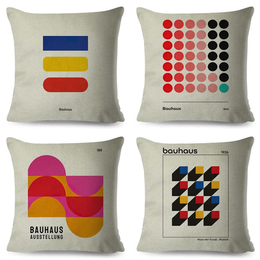 Nordic Bauhaus Exhibition Unique Cushion Cover for Sofa Home Car Decor Double Print Pillowcase Polyester Throw Pillow Case