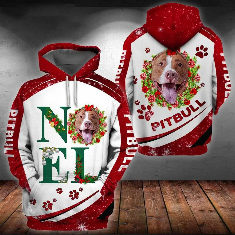 HX Animals Pitbull Hoodies Merry Christmas NOEL 3D Printed Hoodie Casual Sweatshirts Pocket Tops Coats Men Clothing Dropshipping