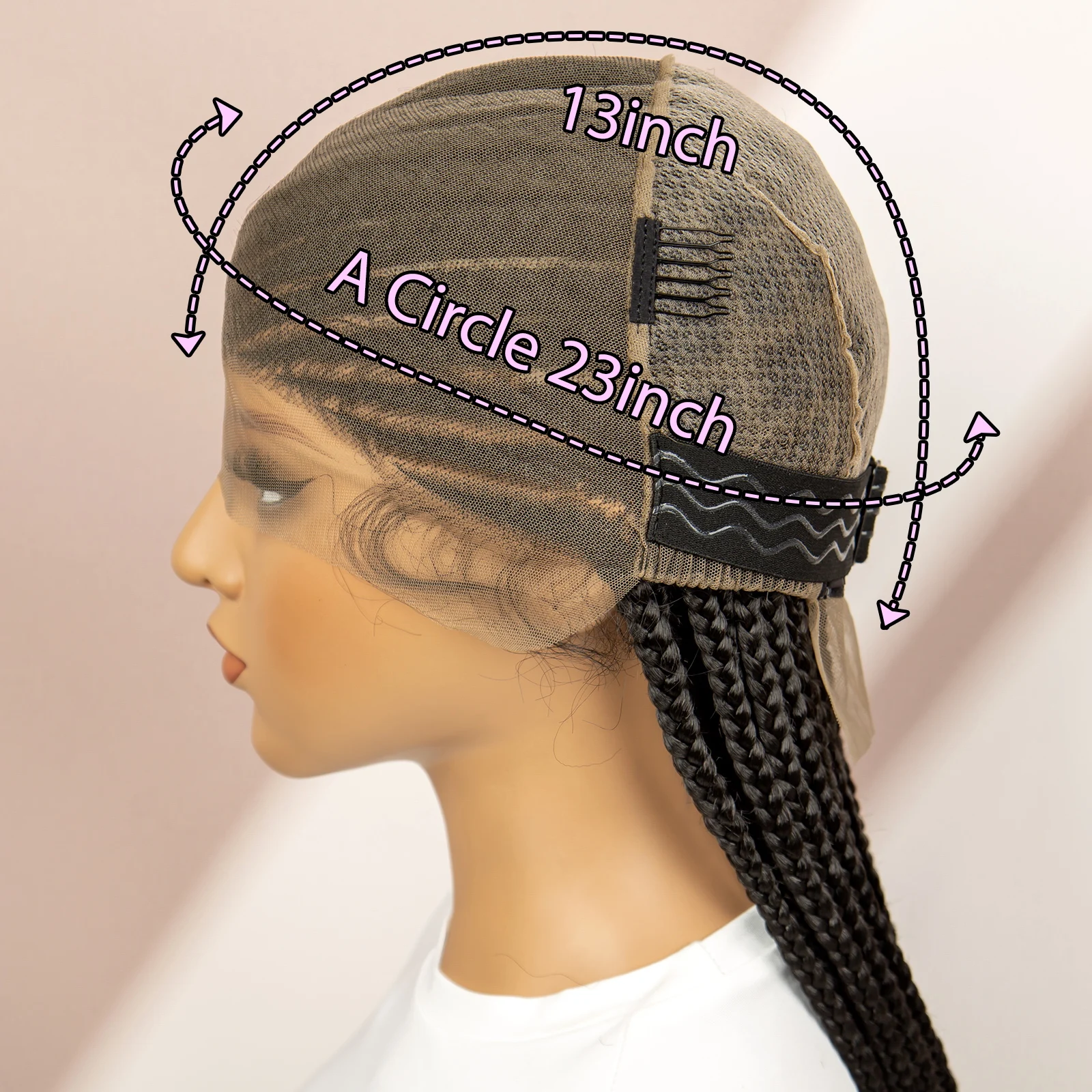 Peruca trançada de renda cheia com cabelo de bebê para mulheres negras, Cornrow Box, 36 polegadas, perucas Knotless, ajuste confortável