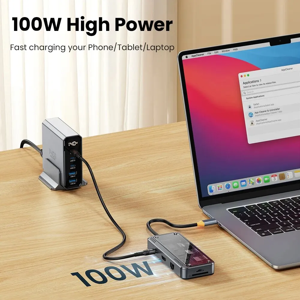 Koncentrator USB C 8 w 1 typu C 3.1 na HDMI-4K 5 GB Czytnik kart RJ45 SD/TF HUB USB 3.0 100 W PD Szybkie ładowanie do laptopa MacBook