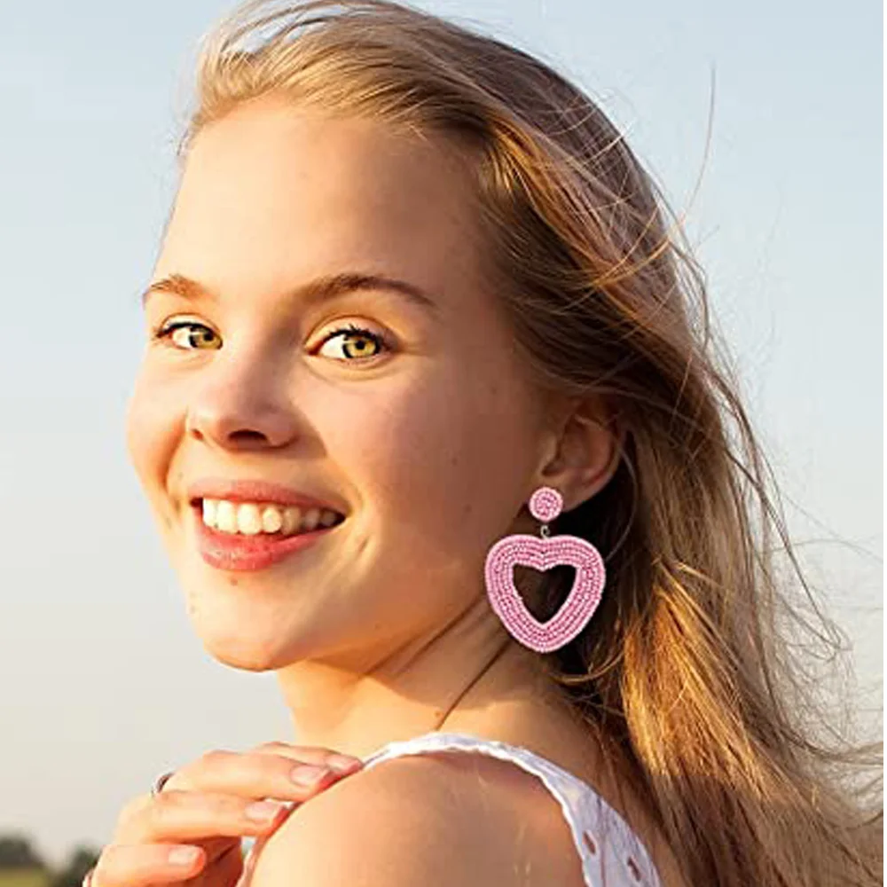 Pink Heart Earrings for Girls Big Heart Hoop Dangle Earrings Pink Earrings Mothers Day Gifts for Women