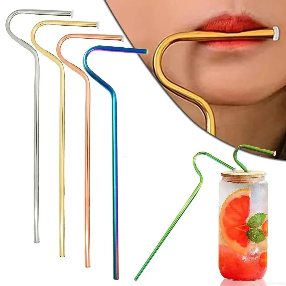 Anti Wrinkle Straw for Stanley Cup Reusable Stainless Steel Lip Straw for Wrinkles Prevent Wrinkle Sideways Cup Drinking Straw