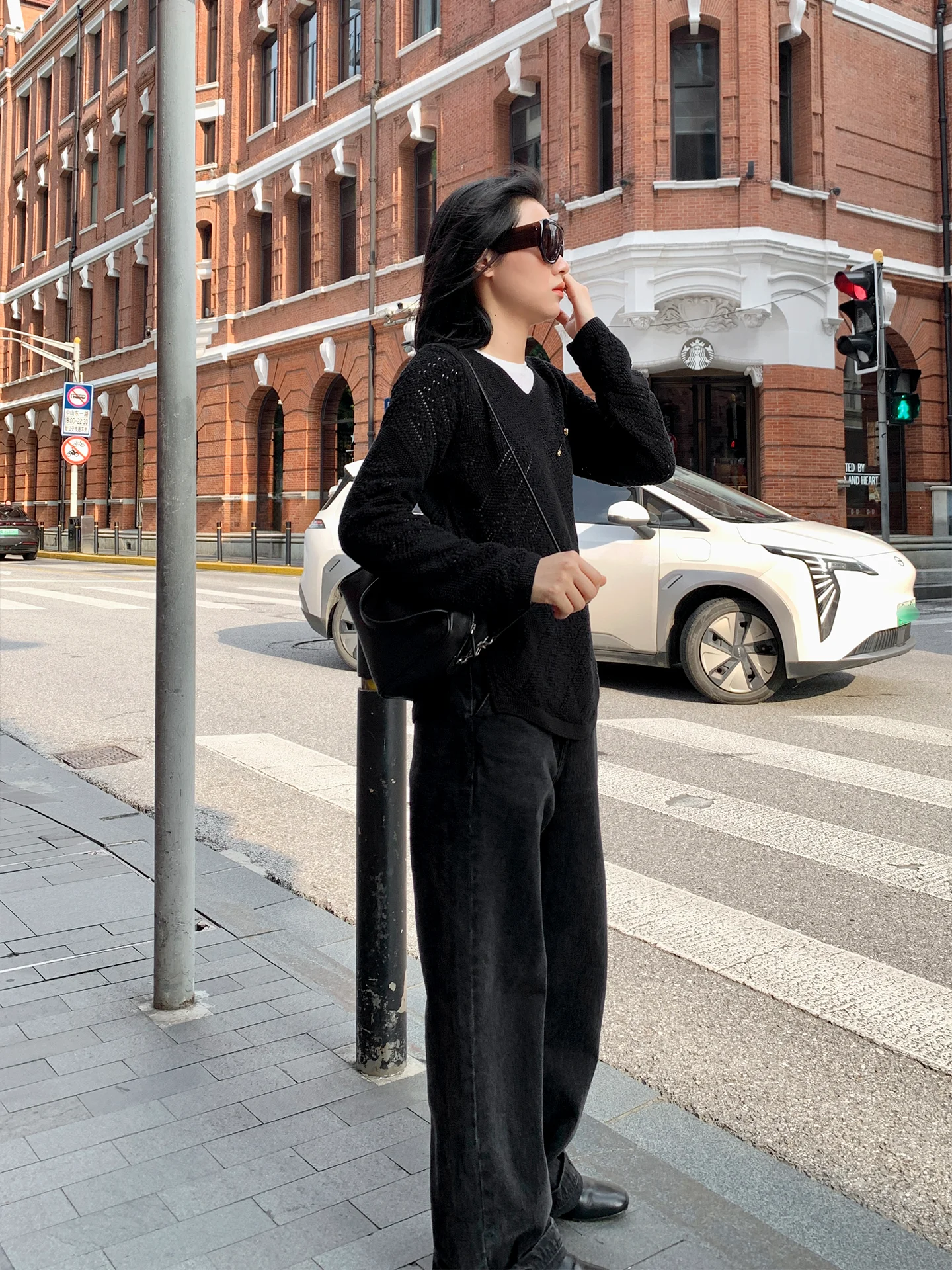 

MUALLYCHEN Textured Knitted Sweater V-Ne Layering Loose Fit Autumn Winter Women's Casual Sle Pure Cotton Long Sve Top