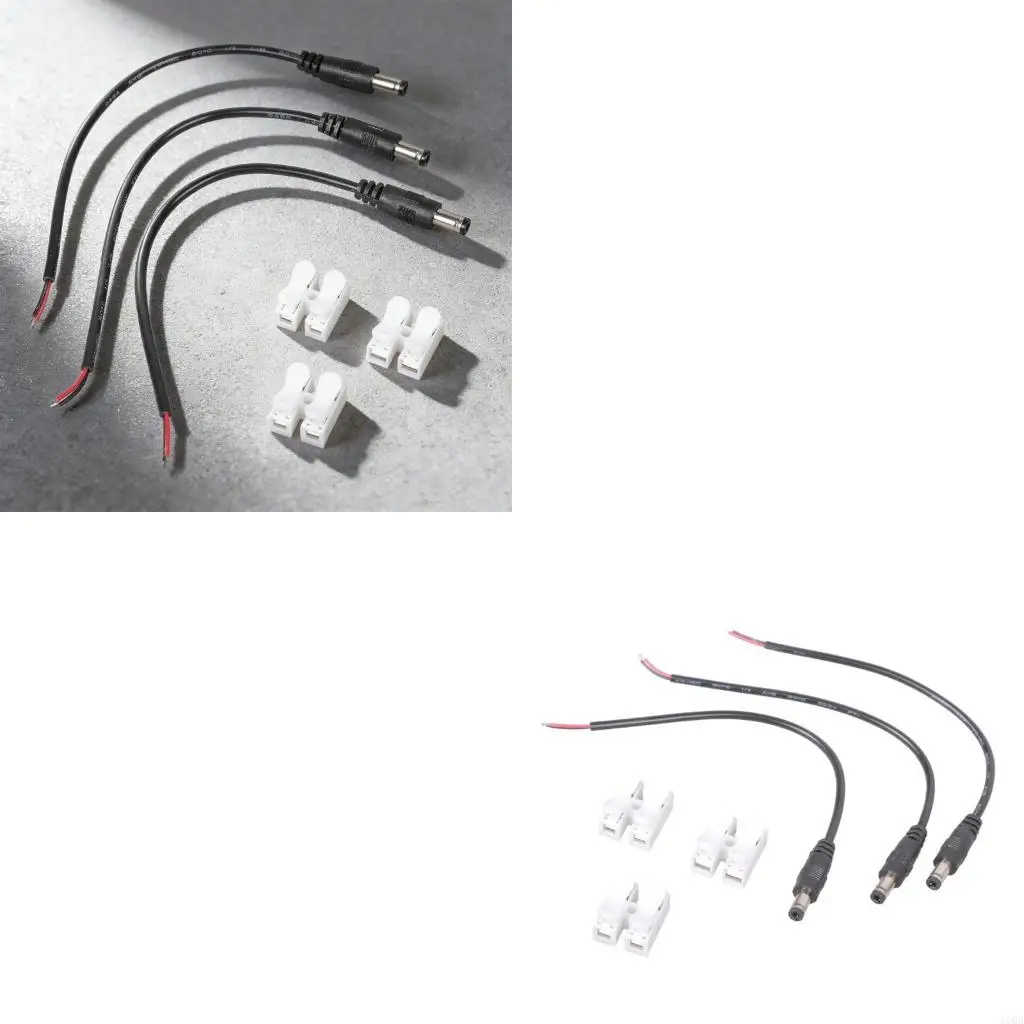 Pack of 3 20cm Flexible Power Cables 5.5x2.5mm Male to 2 Wire Featuring Polarity Indication Power Pigtails Cable