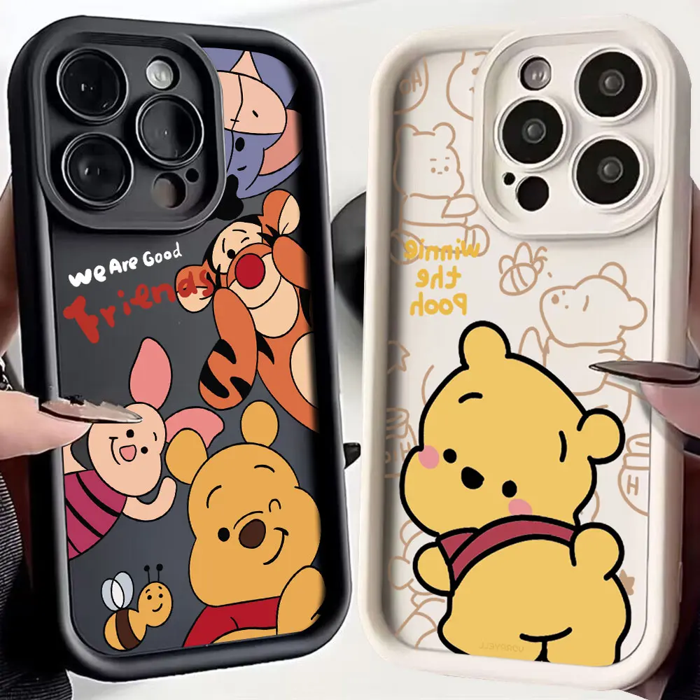 Funny Cute Winnie Pooh Phone Case for IPhone 16 15 14 13 12 11 Pro Max Mini XR XS X 7 8 Plus Soft TPU Back Cover