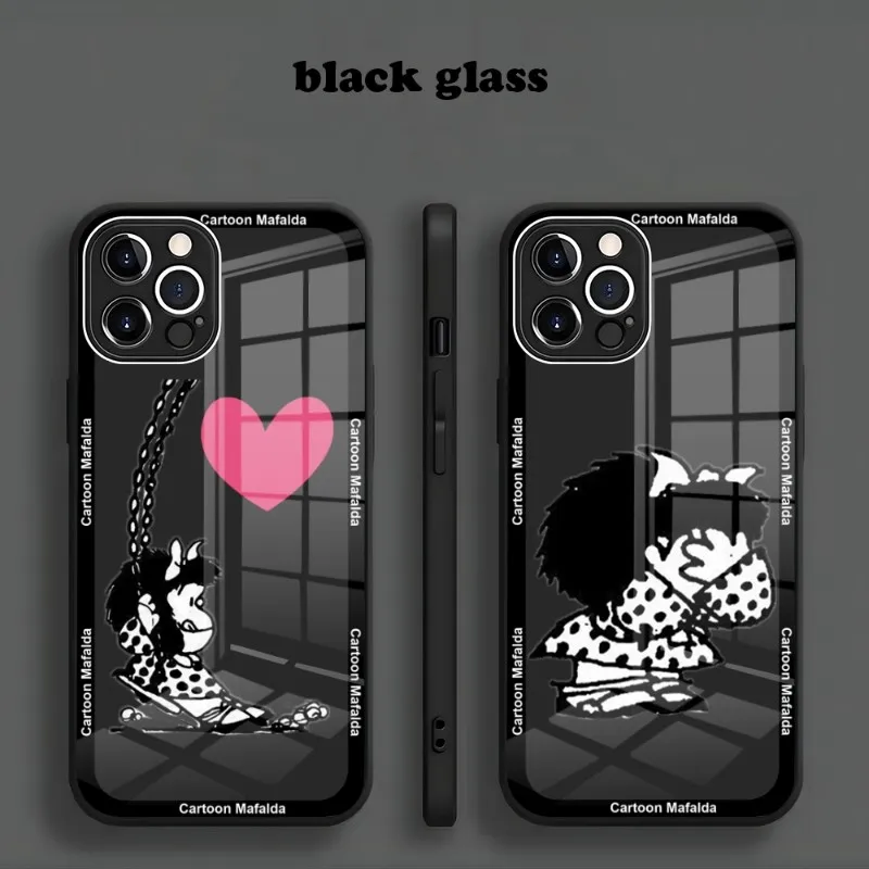 Custodia per telefono Cartoon Mafalda nuova per Iphone 15 14 13 12 11 Pro Max X XS XR 7 8 Plus 2020 SE custodia per cellulare in vetro con vernice