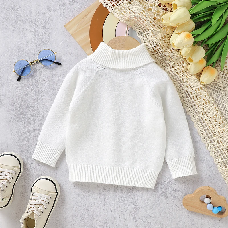 Baby-Pullover, gestrickt, lässig, einfarbig, Rollkragen, lange Ärmel, gestrickt, für Kleinkinder, Jungen und Mädchen, Strickwaren, Pullover, 1–3 Jahre, Kinder-Pullover, Tops