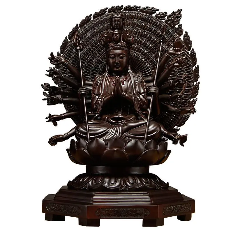 Solid wood carving thousand-handed Guanyin Bodhisattva Buddha statue ornament home living room Buddhist hall decoration
