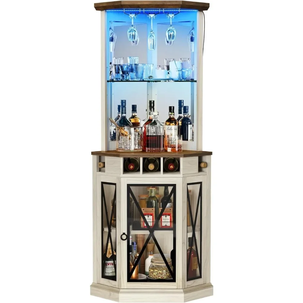 Corner liquor cabinet with LED Lights, 72