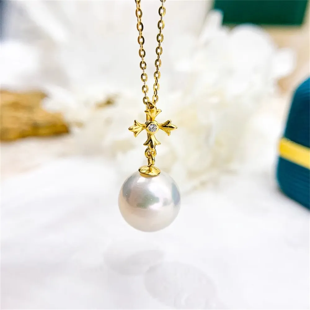 

DIY Pearl Accessories S925 Sterling Silver Pendant with Empty Support Gold Silver Necklace Pendant Fit 8-13mm Circle D102