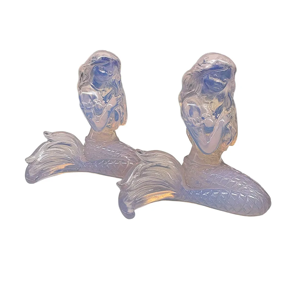 Custom Pink Opalite Mermaid Figurine - 6.5cm Hand-Carved Gemstone Ocean Princess Statue Healing Crystal Home Decor