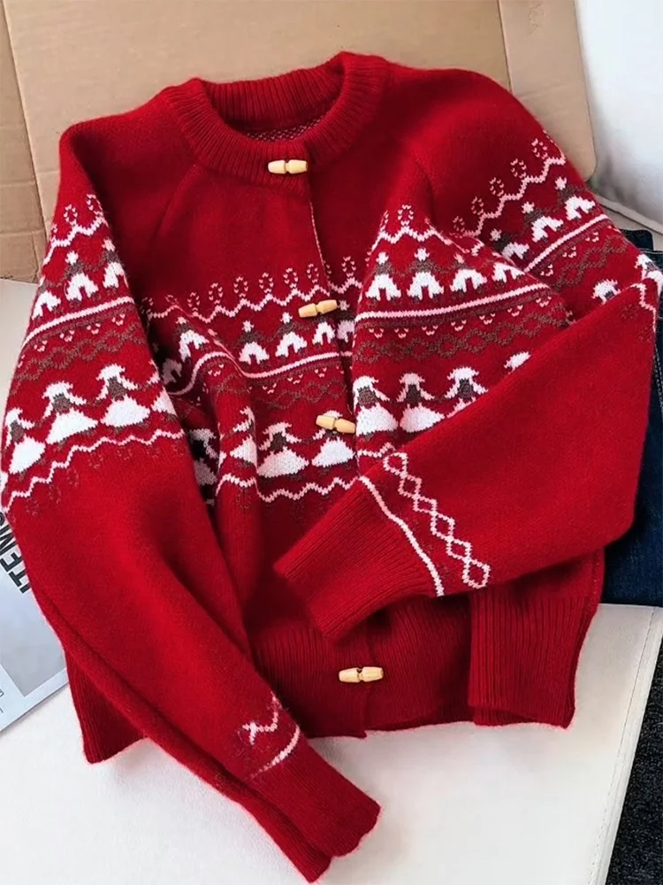 

Fashionable Knitted Knit Cardigan Fair Isle Pattern Women's plus Size Winter 2025 New Style Versatile Age-Defying Top