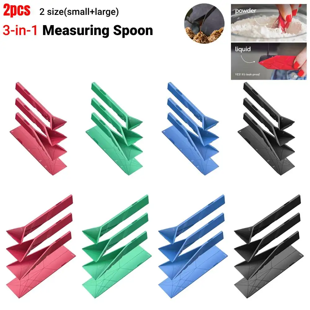 2PCS Polygons Flat 3-in-1 Measuring Spoons Foldable Flat Measuring Spoon Space Saving Portable Cutlery Flatware Kitchen Accessor