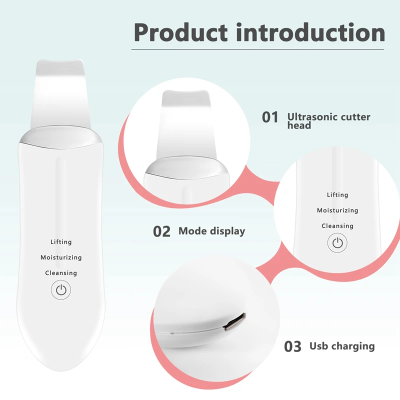 Ultrasonic Facial Skin Scrubber Beauty Machine Ion Deep Face Cleaning Peeling Shovel Exfoliating Skin Care Device