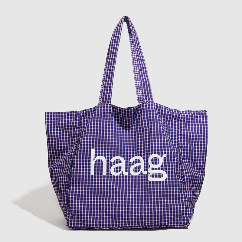 Korean Japanese Style Grape Purple Lazy Large Capacity Plaid INS Unique Design Lightweight Fresh Commuting Shopping Daily Letter