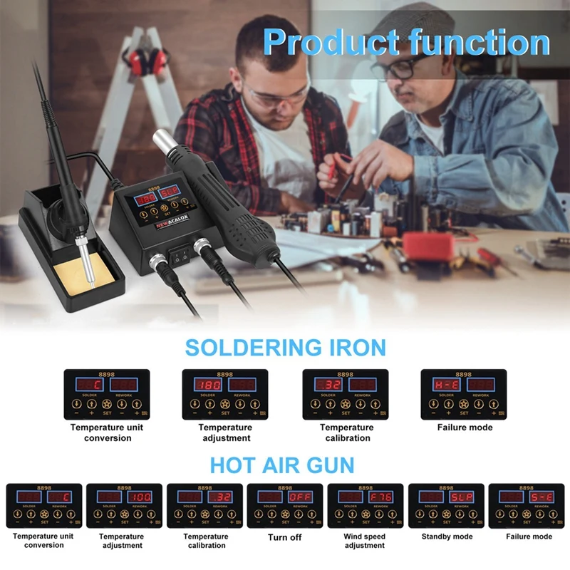 8898 Hot Air Desoldering Station 750W Dual Digital Display 2-In-1 Temperature-Controlled EU Plug