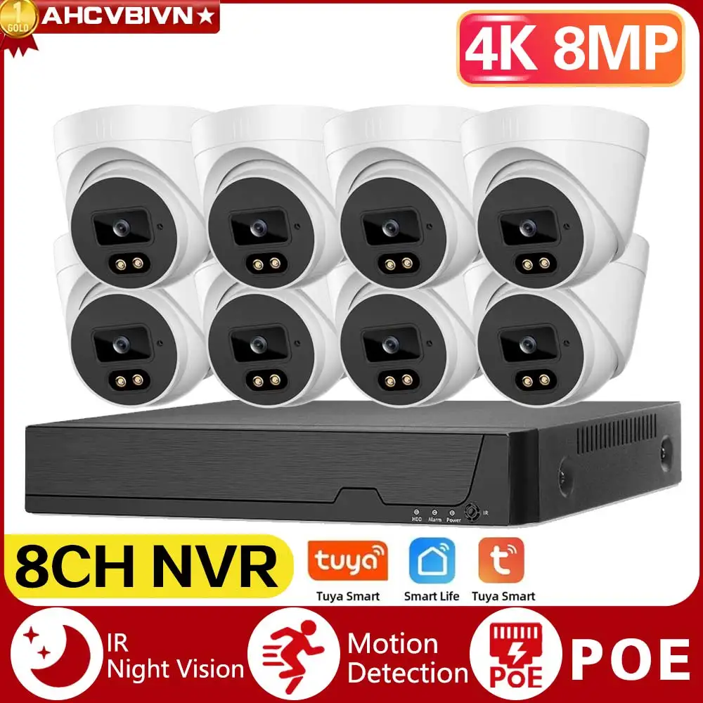 

Tuya H.265 8CH 4K POE NVR Kit Ai Human Detection Audio Dome Indoor Waterproof CCTV Security IP Camera Video Surveillance Set 4CH