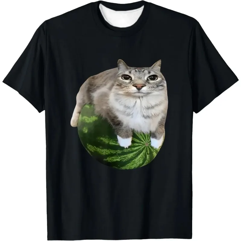 

Watermelon Cat Silly Cat Model Quick Drying T-shirt Funny and Cute 3D Printed Unisex Couple Top Suitable for Both Men and Women